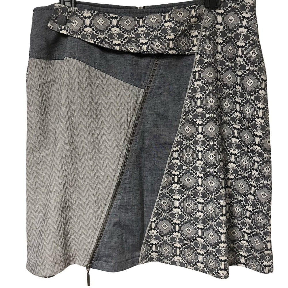 Angels Never Die ANVRDIE Patchwork Mini Skirt Geometric Chevron Grey Blue Size 3